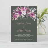 Elegante Lila Rose Blumenblauer Dunkler Grüner Hoc Einladung (Stehend Vorderseite)
