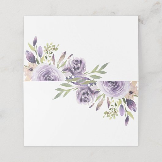 Elegante Lila Rose Blumenhochzeit Platzkarte (Außenseite Aufgefaltet)