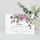 Elegante Lila Rose Blumenhochzeit RSVP (Stehend Vorderseite)