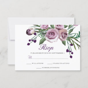 Elegante Lila Rose Blumenhochzeit RSVP Karte