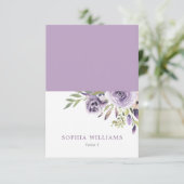 Elegante Lila Rose Floral Wedding Platzkarte (Stehend Vorderseite)