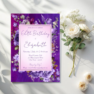 Elegante lila Rose Geburtstagsparty Einladung