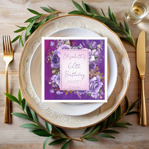 Elegante lila Rose Geburtstagsparty mit Monogramm Serviette