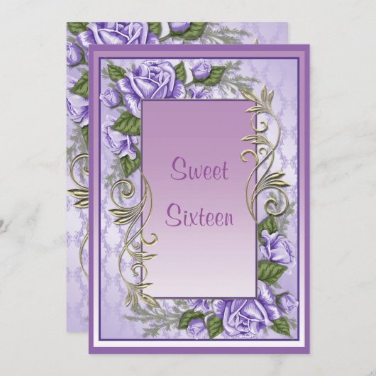 Elegante Lila Rose Gerahmt 16 . Geburtstag Geburts Einladung (Vorne/Hinten)