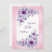 Elegante Lila Rose Glitzer Rosa Blumengeburt Einladung (Rückseite)