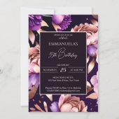 Elegante lila Rose Gold Blumengeschmack Einladung (Vorderseite)
