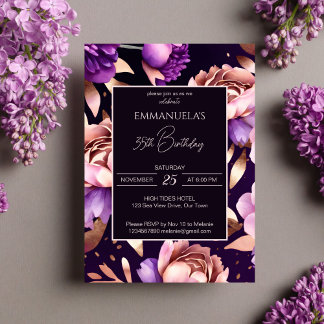 Elegante lila Rose Gold Blumengeschmack Einladung