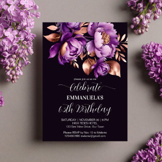 Elegante lila Rose Gold Blumengeschmack Einladung