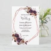Elegante Lila Rose Gold Floral Geometric Wedding Einladung (Stehend Vorderseite)