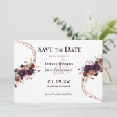 Elegante Lila Rose Gold Floral Geometric Wedding Save The Date (Stehend Vorderseite)