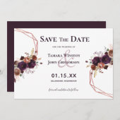 Elegante Lila Rose Gold Floral Geometric Wedding Save The Date (Vorne/Hinten)