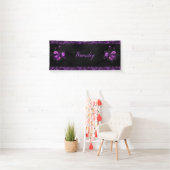 Elegante Lila Rose & Grenzen auf Black Personalize Banner (Insitu)