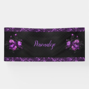 Elegante Lila Rose & Grenzen auf Black Personalize Banner