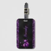 Elegante Lila Rose & Grenzen auf Black Personalize Gepäckanhänger (Vorderseite Vertikal)