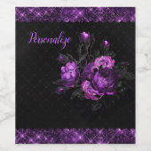 Elegante Lila Rose & Grenzen auf Black Personalize Weinetikett (Einzelnes Label)