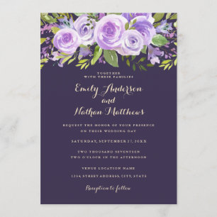 Elegante lila Rose Lavendel Blumenhochzeit Einladung