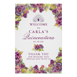 Elegante Lila Rose Quinceanera Begrüßungszeichen Poster