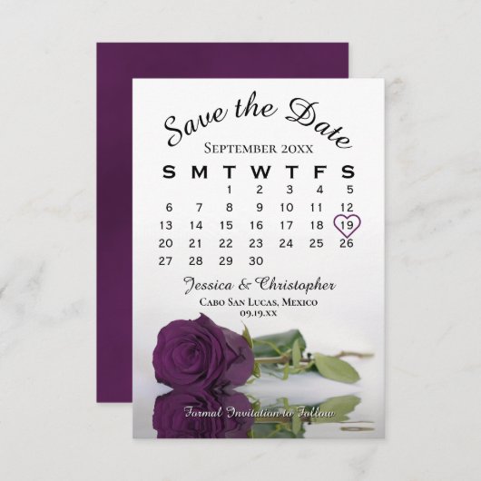Elegante Lila Rose Romantische Hochzeitsskalender Save The Date (Vorne/Hinten)