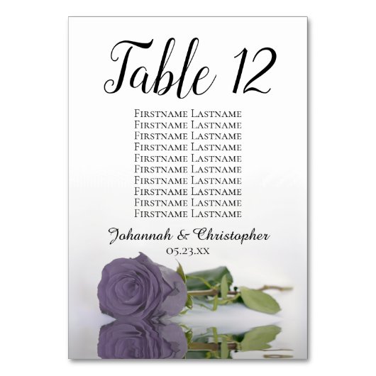 Elegante Lila Rose Seating Chart Hochzeit Tischnummer (Vorderseite)