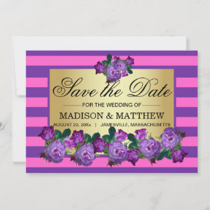 Elegante Lila Rose & Streifen Save the Date Karte