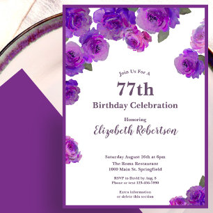 Elegante lila Rosen Damen 77. Geburtstag Einladung
