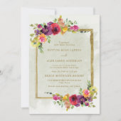 Elegante Lila Rote Blütengrün Blätter Gold Einladung (Vorderseite)