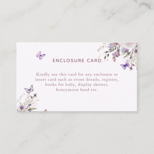Elegante Lila Schmetterlingsflorenverschlusskarte Begleitkarte (Vorderseite)