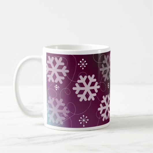 Elegante Lila Schneeflocken Kaffeetasse (Links)