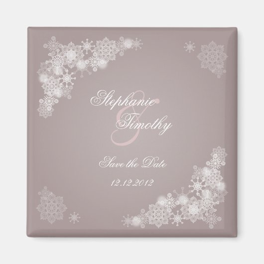 Elegante lila Schneeflocken speichern den Datums-M Magnet (Vorne)