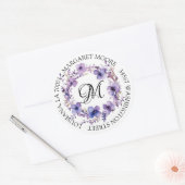 Elegante Lila Schriftschrift Monogram-Adresse Runder Aufkleber (Umschlag)