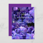 Elegante, lila Schwarz-Blumen-Hochzeit Einladung (Vorne/Hinten)