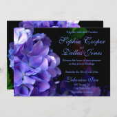 Elegante, lila Schwarz-Blumen-Hochzeit Einladung (Vorne/Hinten)