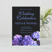 Elegante, lila Schwarz-Blumen-Hochzeit Einladung (Stehend Vorderseite)