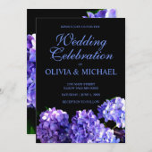 Elegante, lila Schwarz-Blumen-Hochzeit Einladung (Vorne/Hinten)