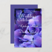 Elegante, lila Schwarz-Blumen-Hochzeit Einladung (Vorne/Hinten)