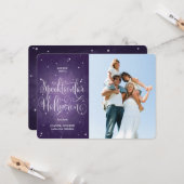 Elegante Lila Script Halloween Fotokarte Karte (Vorderseite/Rückseite Beispiel)