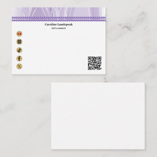 Elegante Lila Seide, Social Media & QR Code Mitteilungskarte (Vorne/Hinten)