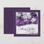 Elegante Lila Silbergeschenke Schnee Weihnachtskar Feiertagskarte (Vorne/Hinten)