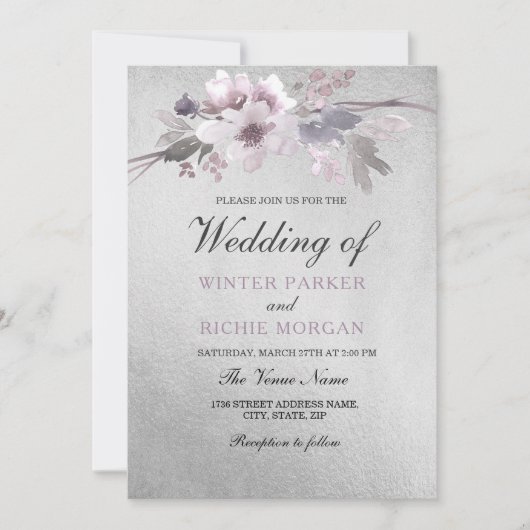Elegante Lila Silberhochzeit Einladung (Vorderseite)