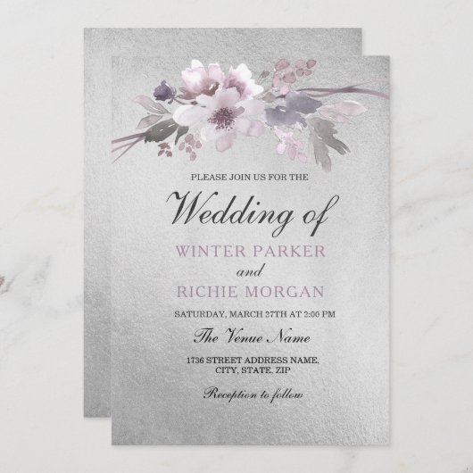 Elegante Lila Silberhochzeit Einladung (Vorne/Hinten)