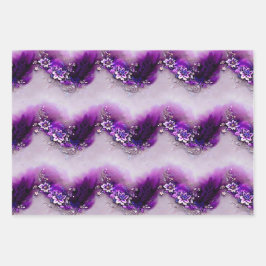 Elegante Lila Silver Feather Weihnachten beattet Geschenkpapier Set