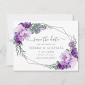 Elegante Lila Silver Floral Save the Date Hochzeit (Vorderseite)