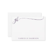 Elegante Lila Skriptmonogramm-Initialen Mitteilungskarte (Vorderseite/Rückseite Beispiel)