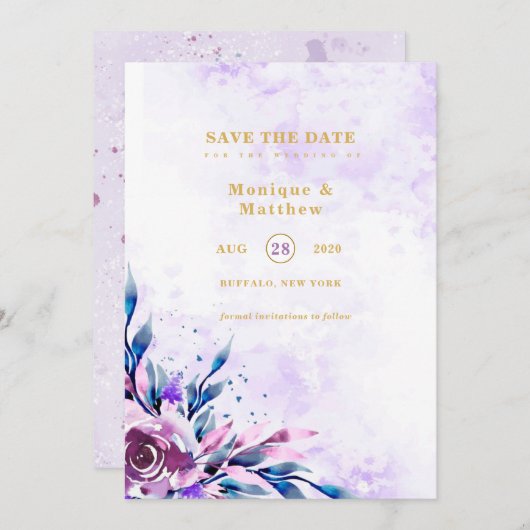 Elegante Lila Sommerpest Save the Date lädt ein Einladung (Vorne/Hinten)