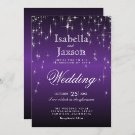 Elegante Lila Star Lights Hochzeit Einladung