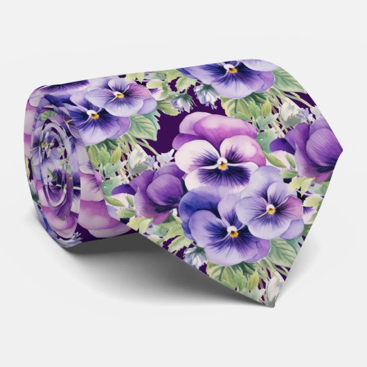 Elegante Lila Stiefmütterchen Pansy Floral Neck Ti Krawatte (Gerollt)