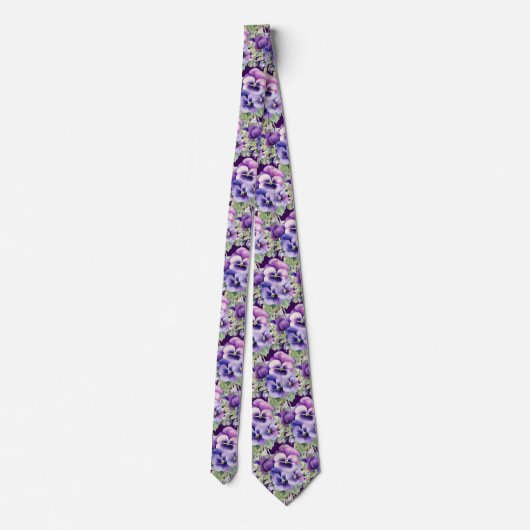 Elegante Lila Stiefmütterchen Pansy Floral Neck Ti Krawatte (Rückseite)