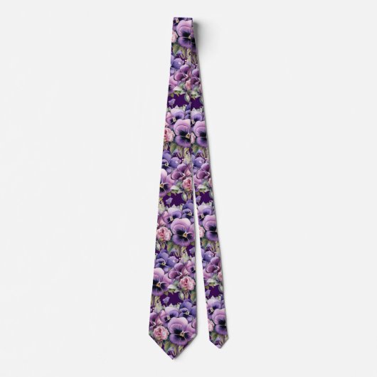 Elegante Lila Stiefmütterchen Pansy Floral Neck Ti Krawatte (Vorderseite)