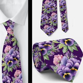 Elegante Lila Stiefmütterchen Pansy Floral Neck Ti Krawatte