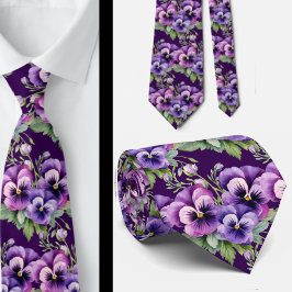 Elegante Lila Stiefmütterchen Pansy Floral Neck Ti Krawatte